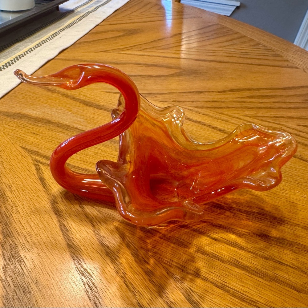 Vintage MCM Murano Glass Small Swan Blown Glass Bowl Hot Pink